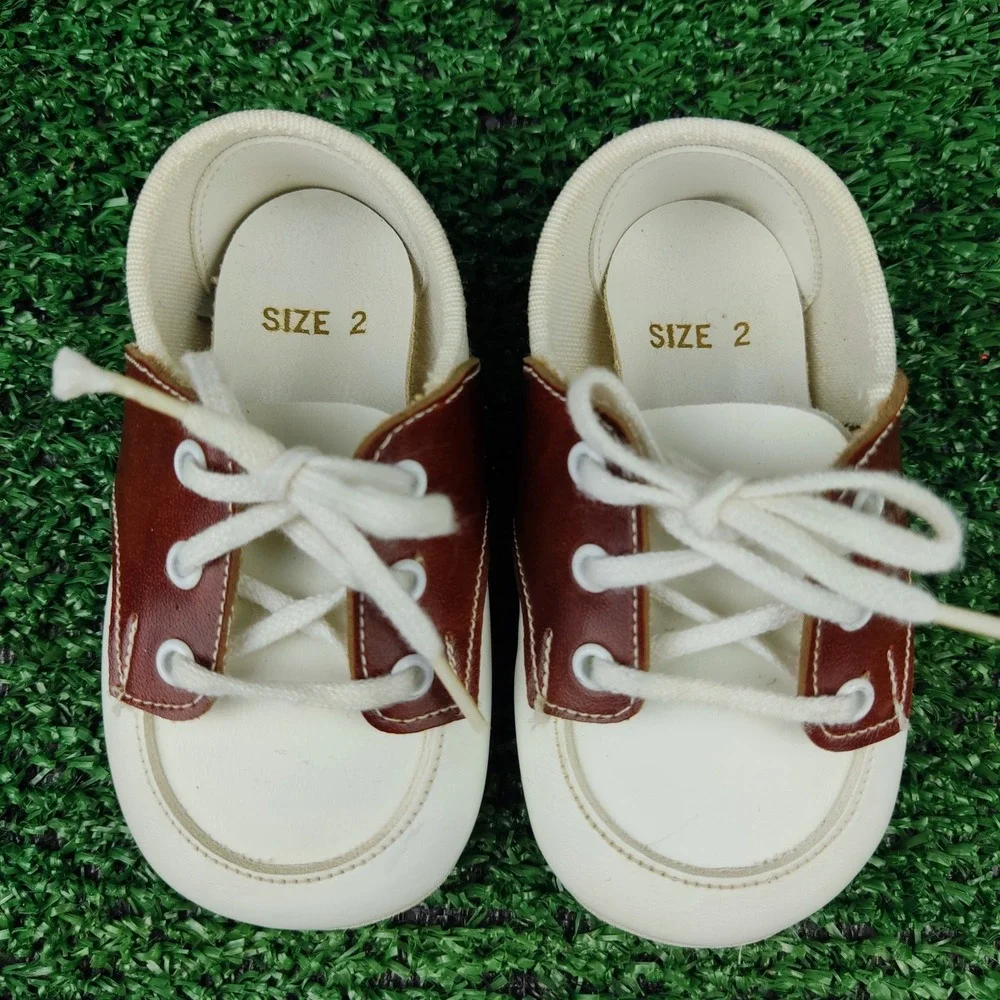 Unbranded Saddle Shoes Unisex Kids Size 2 White Brown Oxford Lace Up Pre-Walker